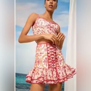 Charo  Ruiz Vacation skirt Set in Pink and Red